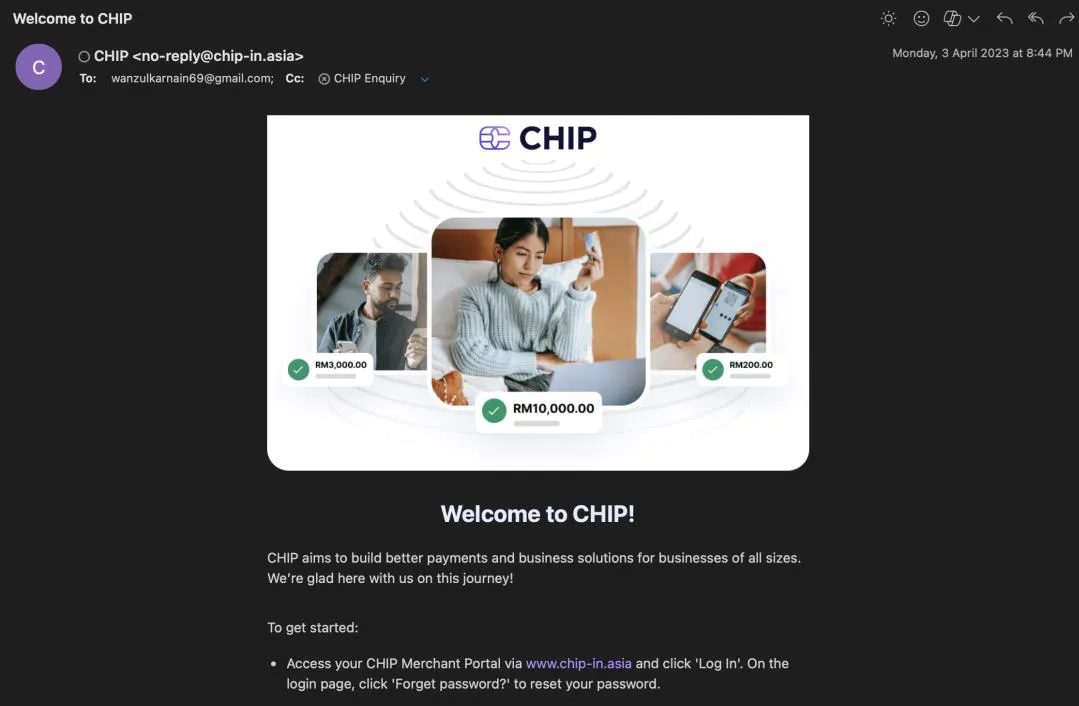 Poster panduan lengkap ekosistem gerbang transaksi merchant CHIP