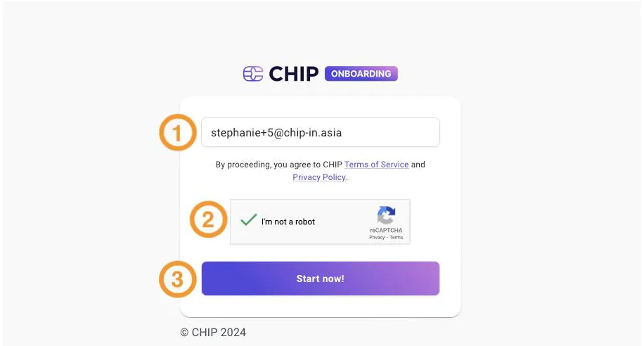Ruangan memasukkan emel perniagaan dan pengesahan reCAPTCHA bot