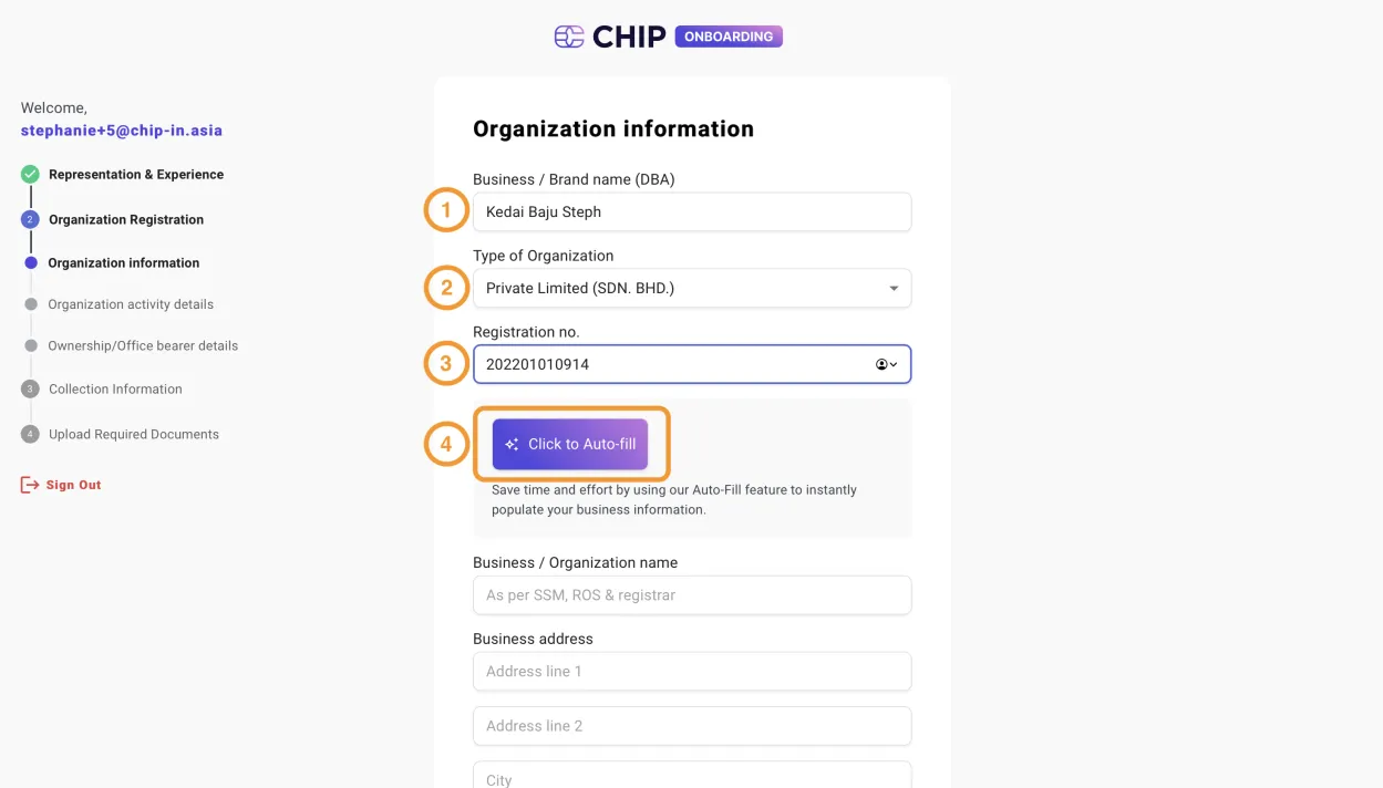 Ciri integrasi data automatik berasaskan nombor profil syarikat